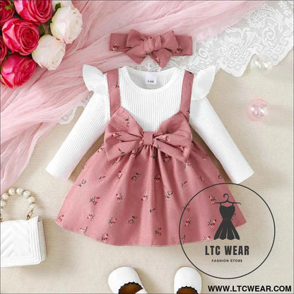 Floral Big Bow Dress Set for Infants 0-24 Months