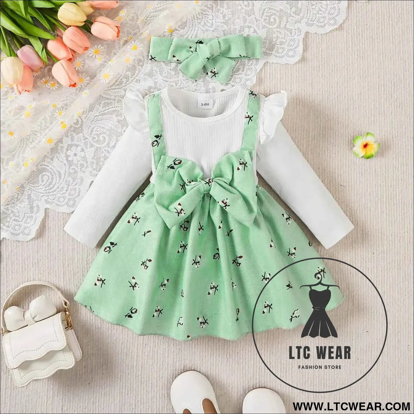 Floral Big Bow Dress Set for Infants 0-24 Months