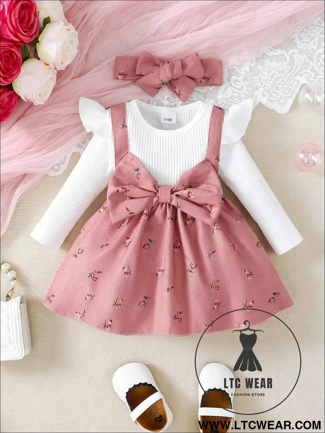 Floral Big Bow Dress Set for Infants 0-24 Months