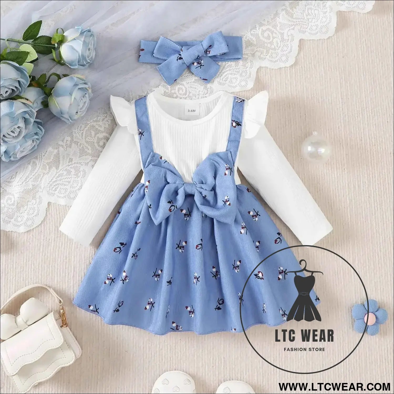 Floral Big Bow Dress Set for Infants 0-24 Months