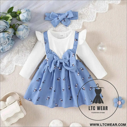Floral Big Bow Dress Set for Infants 0-24 Months