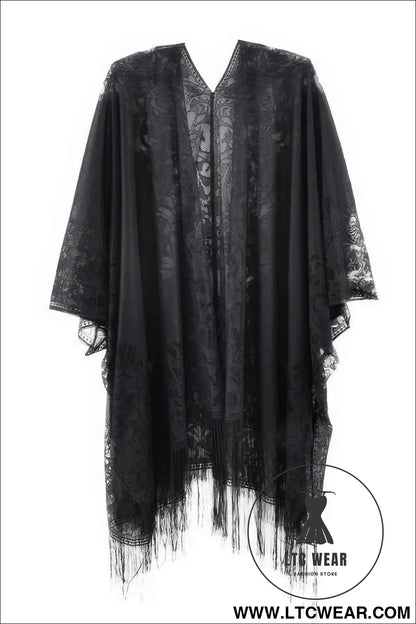Floral Lace Kimono With Tassel