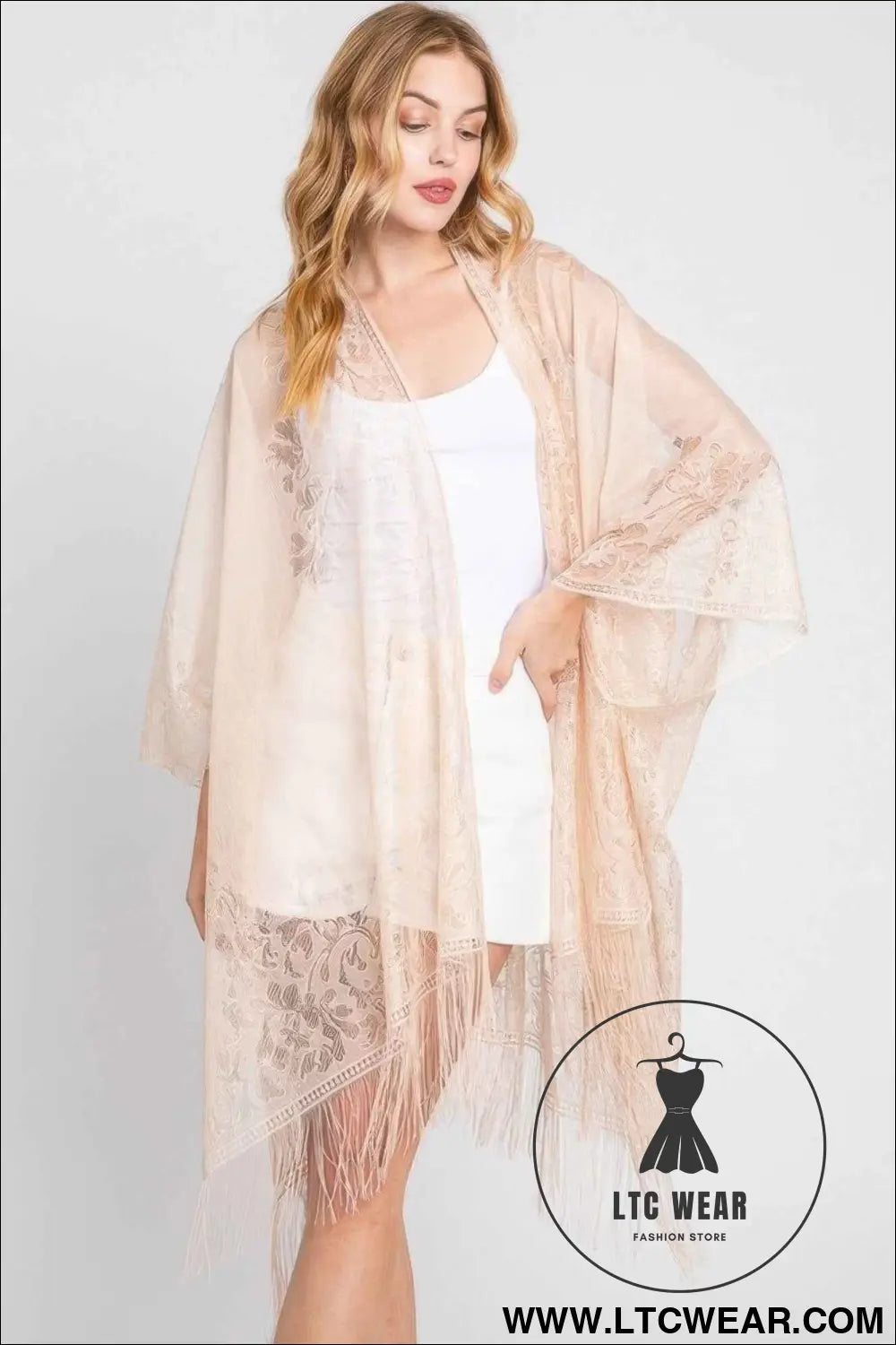 Floral Lace Kimono With Tassel
