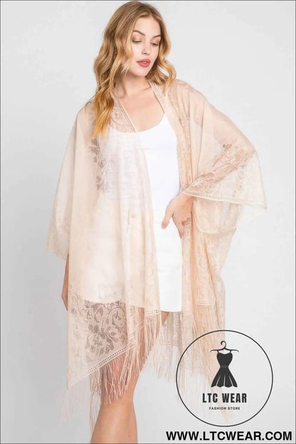 Floral Lace Kimono With Tassel