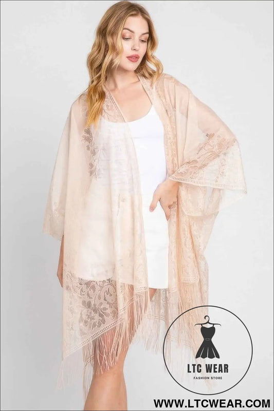 Floral Lace Kimono With Tassel