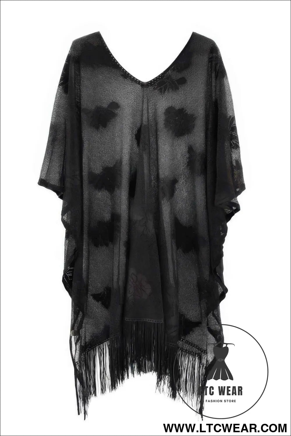 Floral Lace Poncho With Tassel