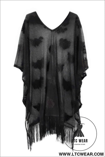 Floral Lace Poncho With Tassel