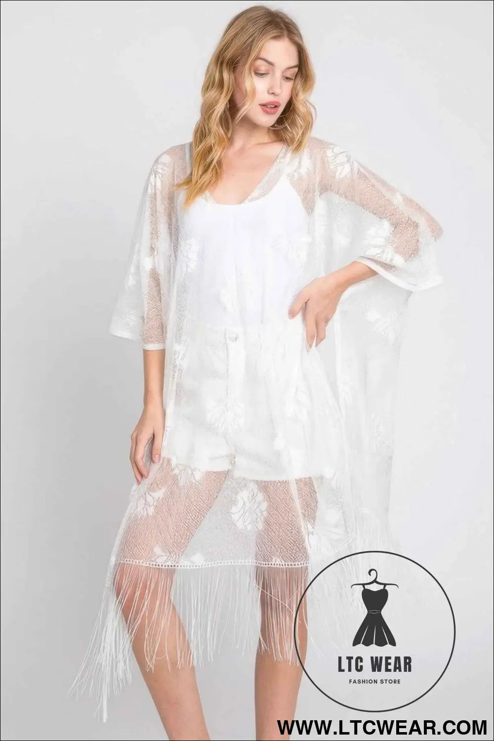 Floral Lace Poncho With Tassel