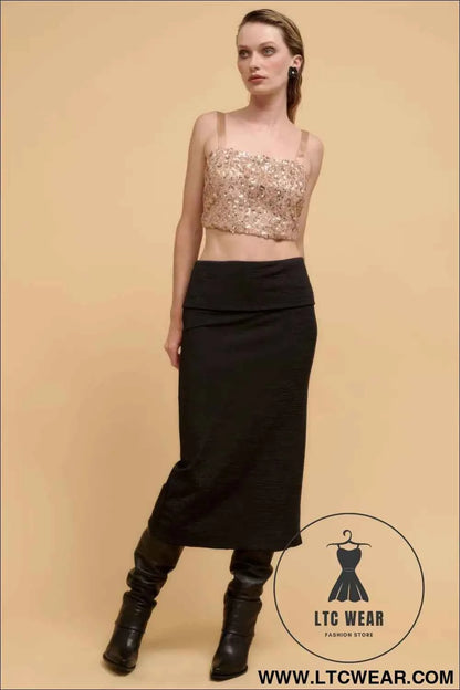 Floral sequins straight neck crop top