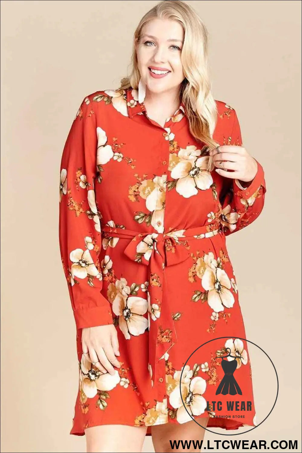 Floral Woven Button-down Collared Shirt Dress