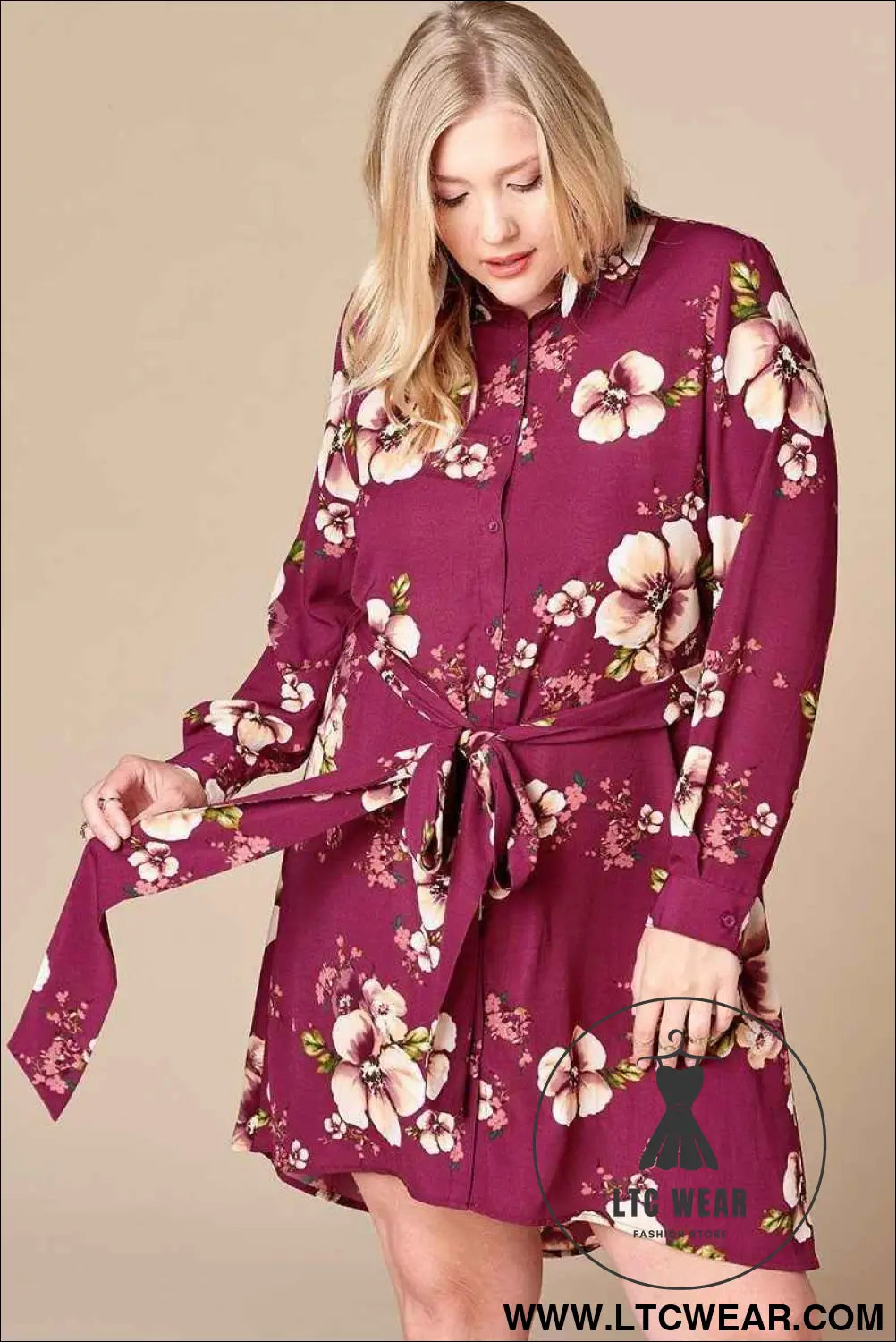 Floral Woven Button-down Collared Shirt Dress