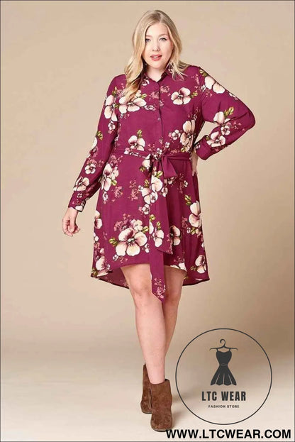 Floral Woven Button-down Collared Shirt Dress