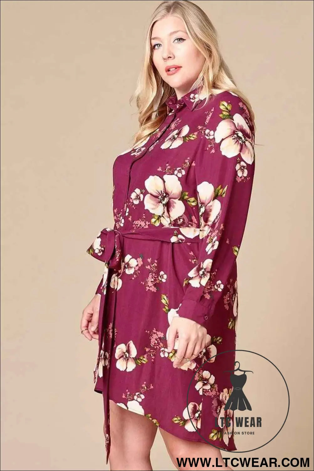 Floral Woven Button-down Collared Shirt Dress