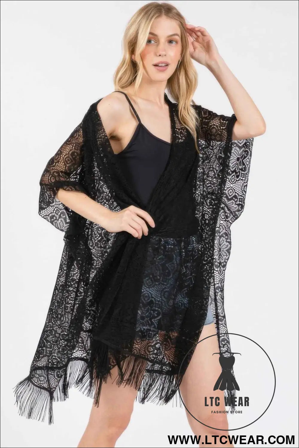 Flower Pattern Crochet Lace Tassel Cover Up