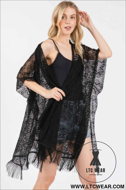 Flower Pattern Crochet Lace Tassel Cover Up