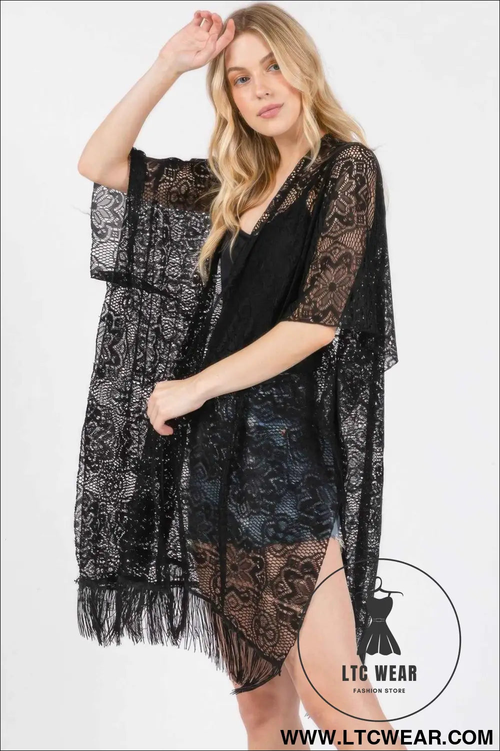Flower Pattern Crochet Lace Tassel Cover Up