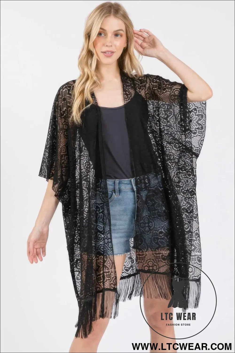Flower Pattern Crochet Lace Tassel Cover Up