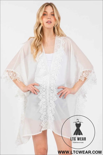 Flower Pattern Trim Detail Poncho