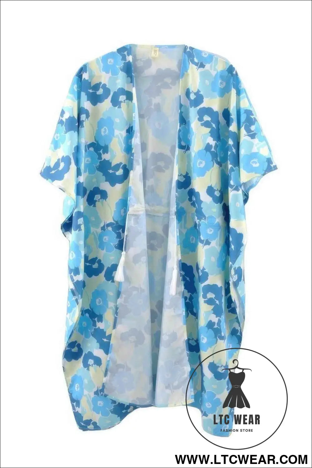 Flower Print Self-tie Drawstring Open Front Cover