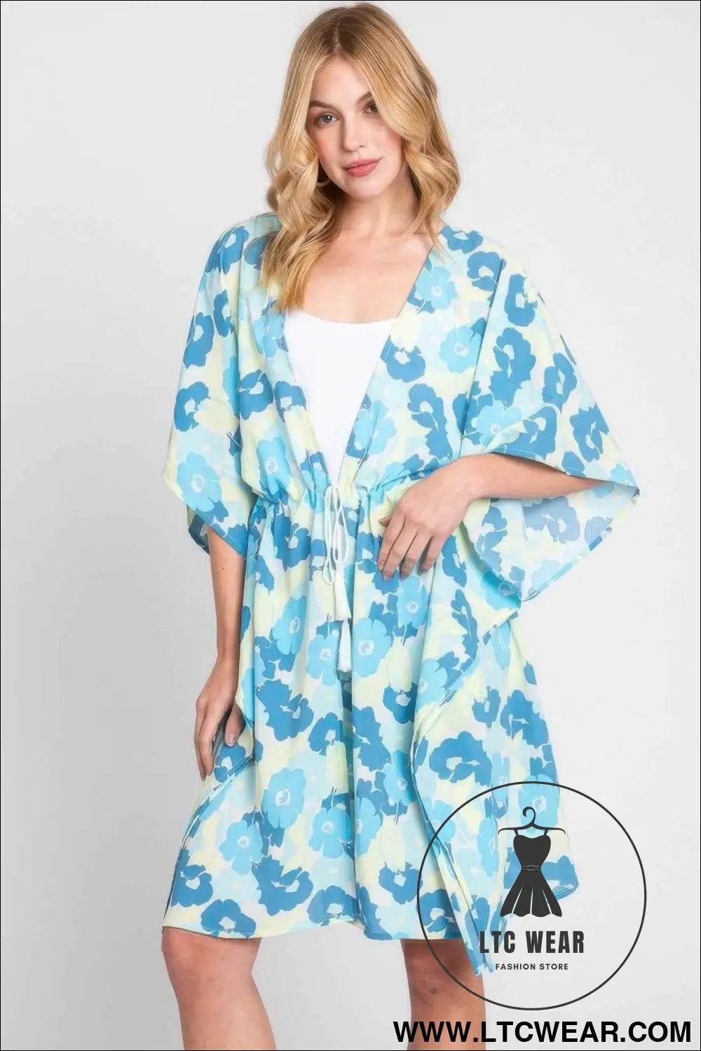 Flower Print Self-tie Drawstring Open Front Cover