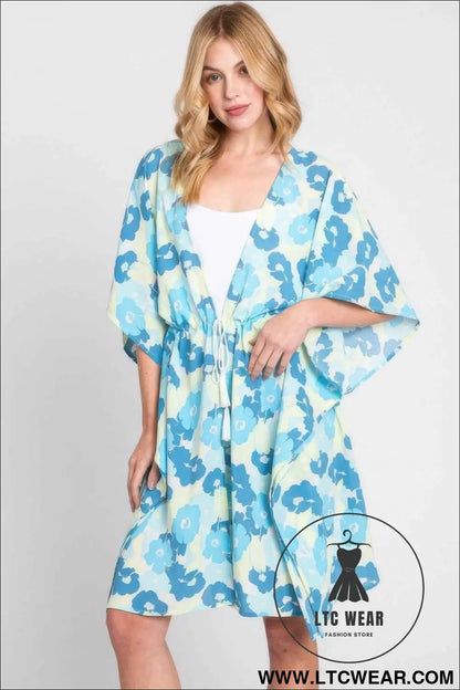 Flower Print Self-tie Drawstring Open Front Cover