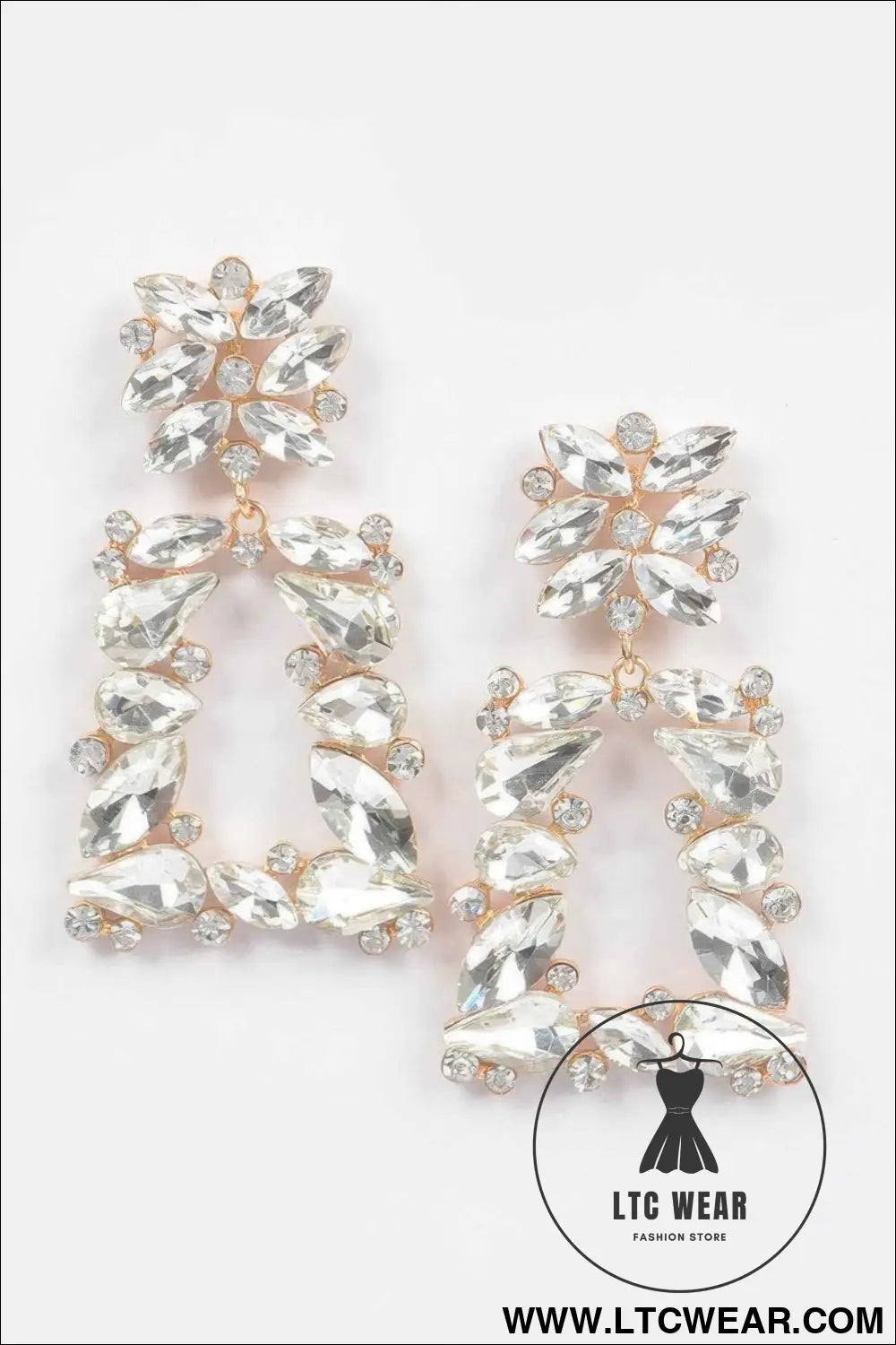 Flower Trapezoid Dangle Rhinestone Earring