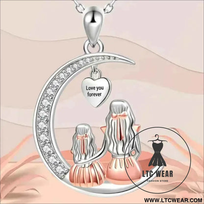 Forever Love Heart & Moon Necklace for Mom & Daughter