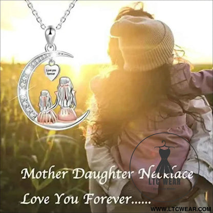 Forever Love Heart & Moon Necklace for Mom & Daughter