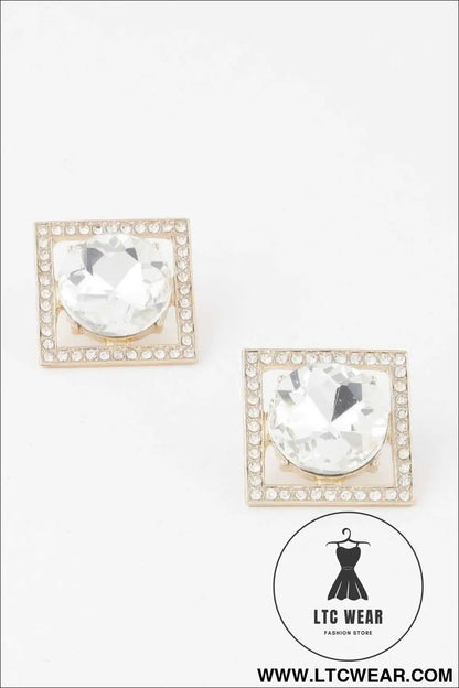 Framed Rhinestone Stud Earrings