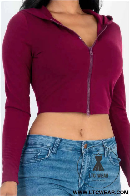 French Terry Crop Zip Up Hoodie