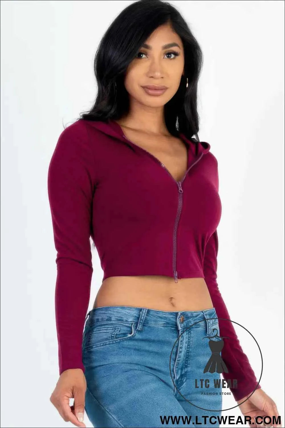French Terry Crop Zip Up Hoodie