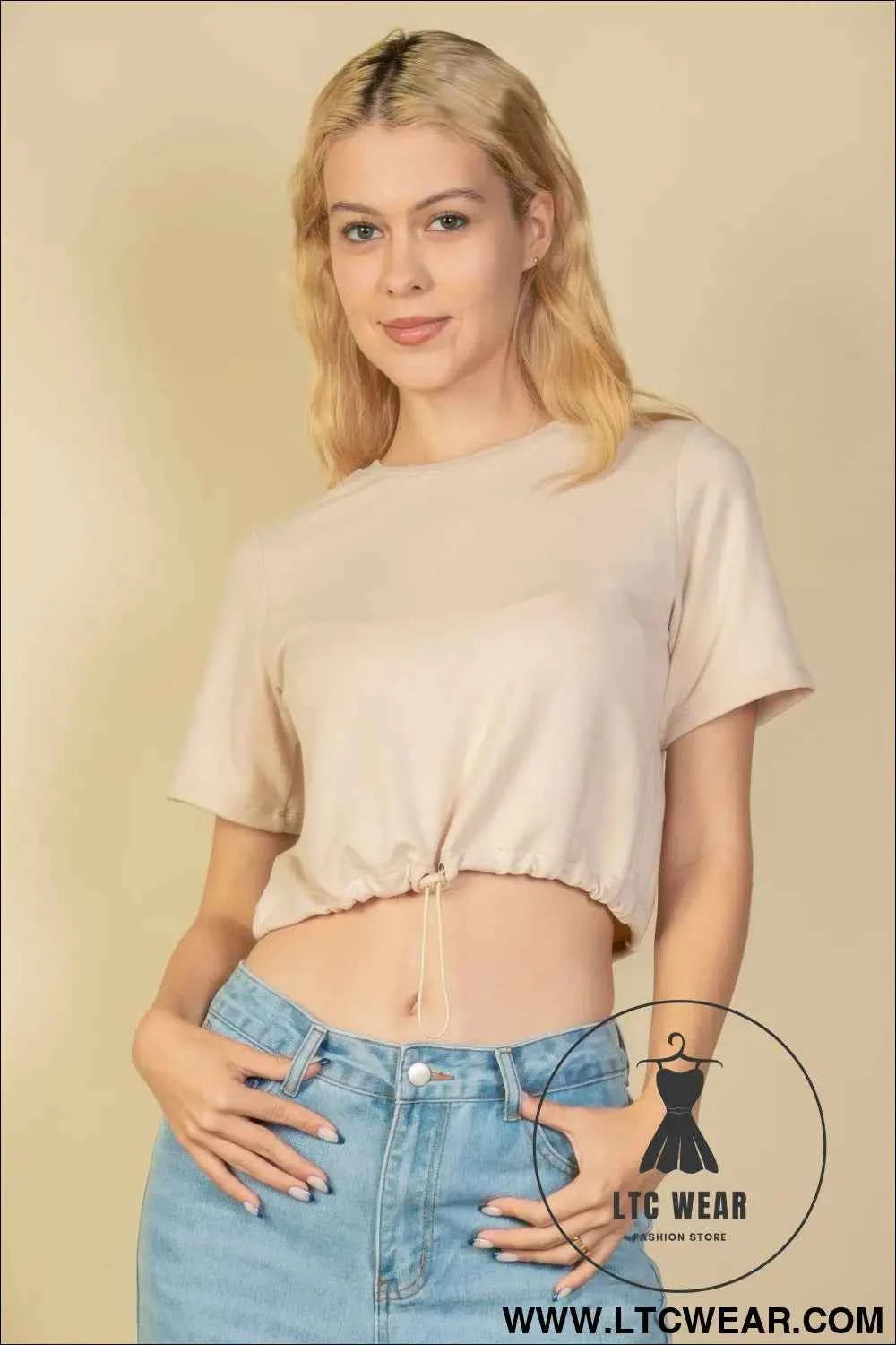 French Terry Toggle Drawstring Crop Top