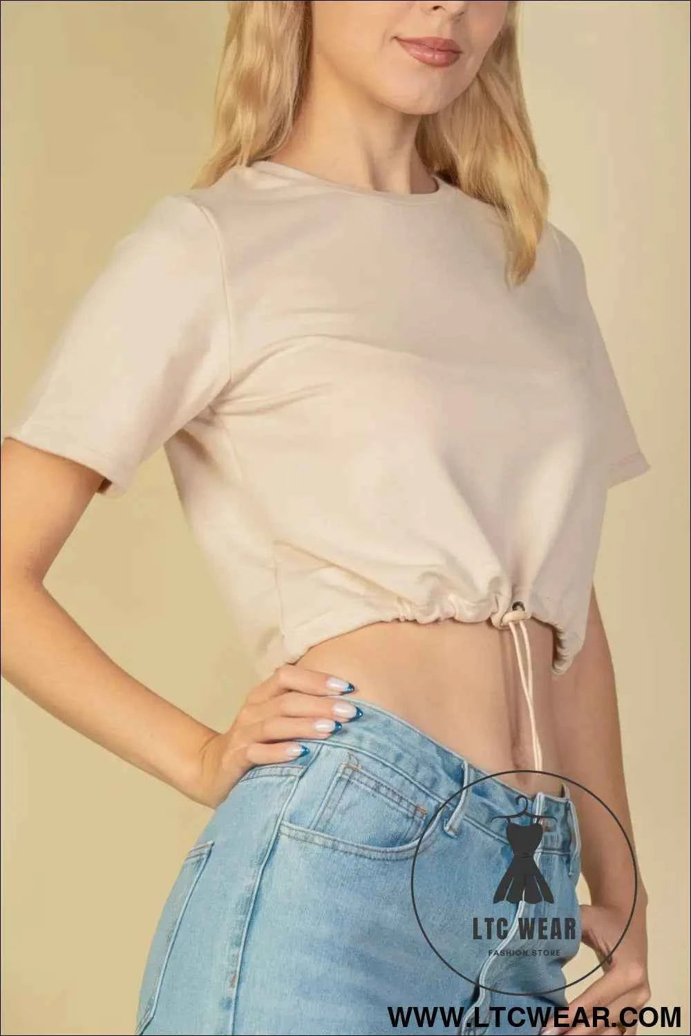 French Terry Toggle Drawstring Crop Top