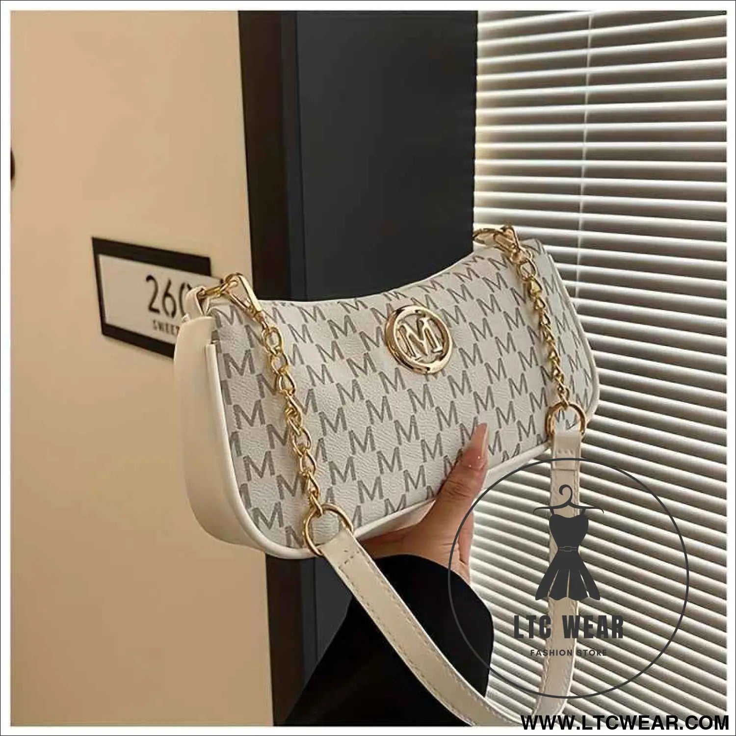 French Vintage Letter Print Underarm Bag with Chain  M Logo