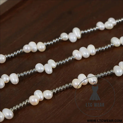 Freshwater pearl titanium steel bead necklace - silver / one size