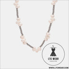 Freshwater pearl titanium steel bead necklace - silver / one size