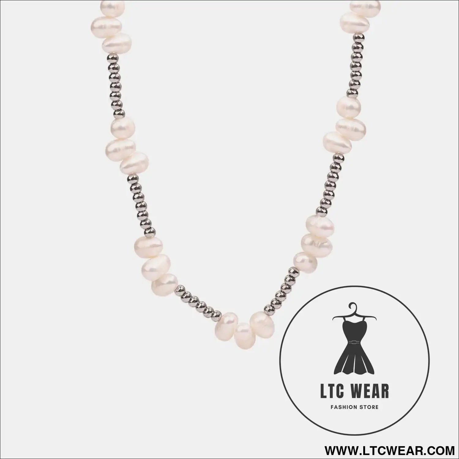 Freshwater pearl titanium steel bead necklace - silver / one size