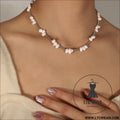 Freshwater pearl titanium steel bead necklace - silver / one size