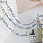 Freshwater pearl titanium steel geometric bead necklace - light blue / one size