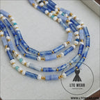 Freshwater pearl titanium steel geometric bead necklace - light blue / one size