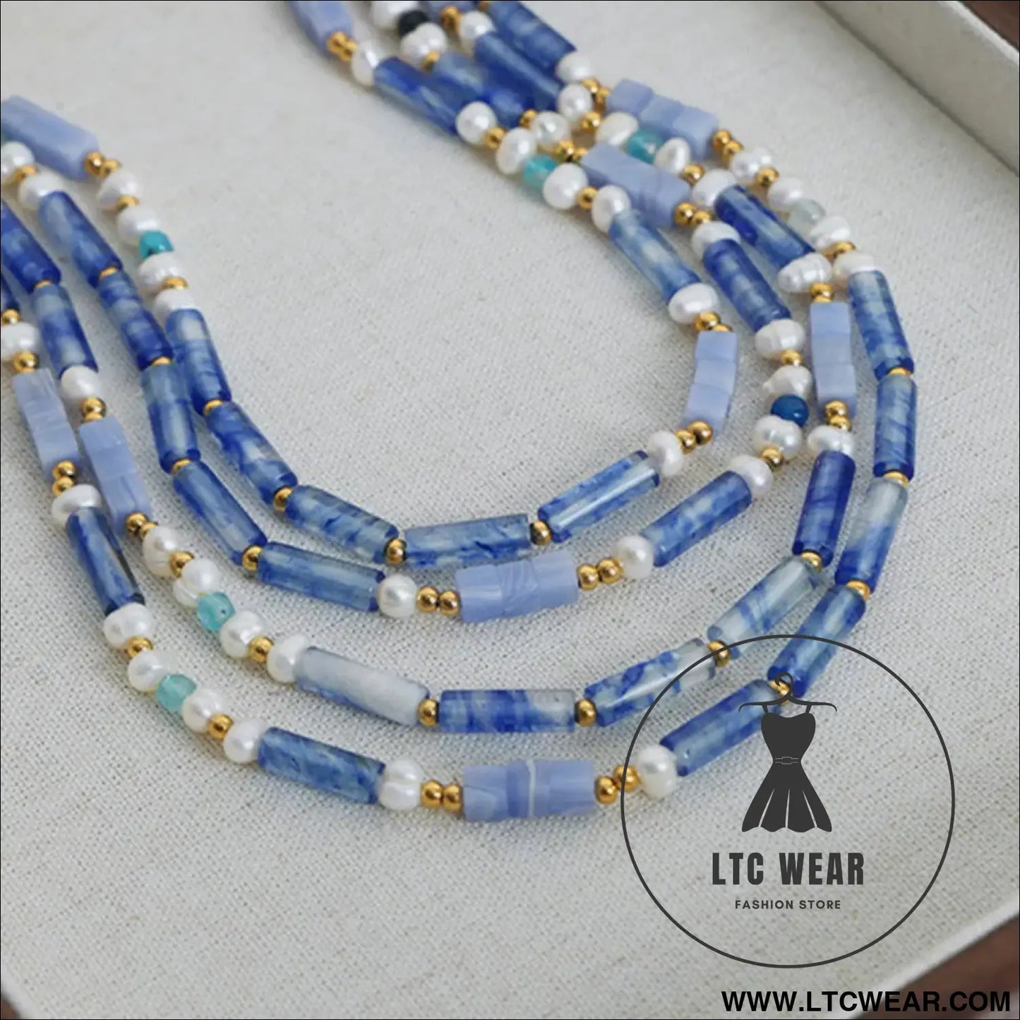 Freshwater pearl titanium steel geometric bead necklace - light blue / one size
