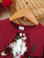 Frill floral round neck flounce sleeve dress