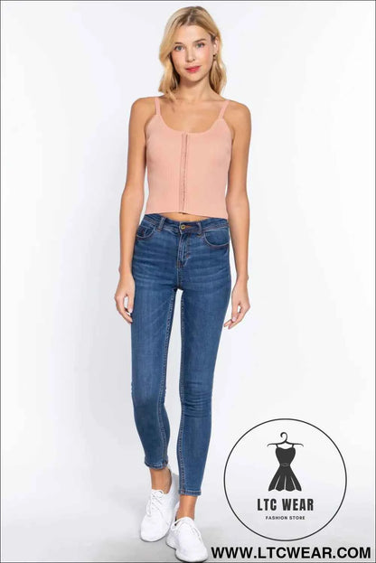 Front Closure With Hooks Sweater Cami Top