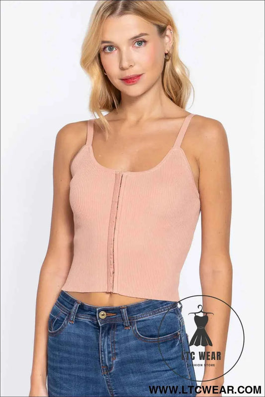 Front Closure With Hooks Sweater Cami Top