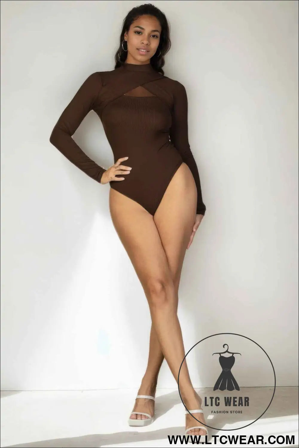 Front Cutout Long Sleeve Bodysuit