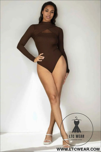 Front Cutout Long Sleeve Bodysuit