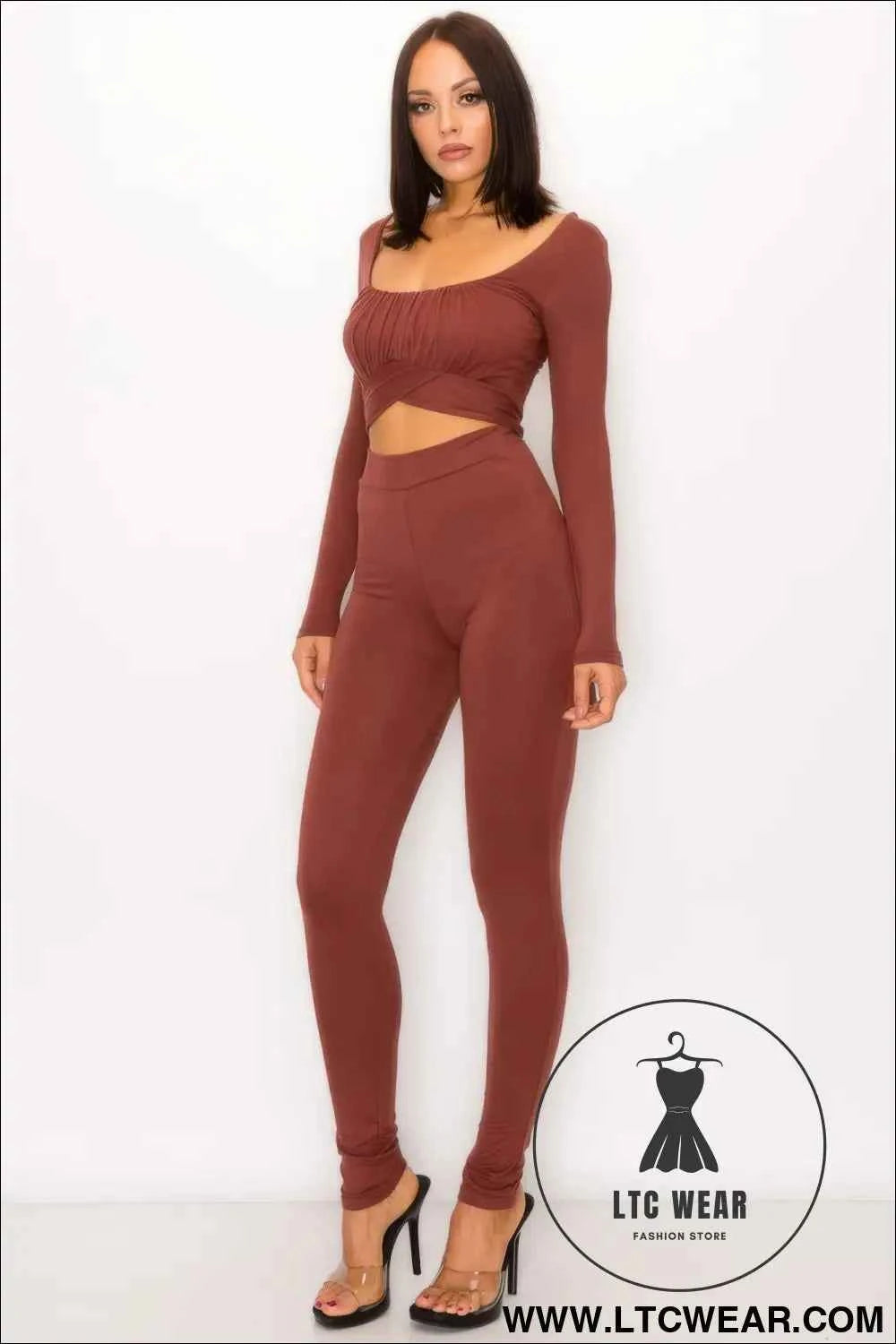 Front Shirring Back Tie Skinny Jumpsuit