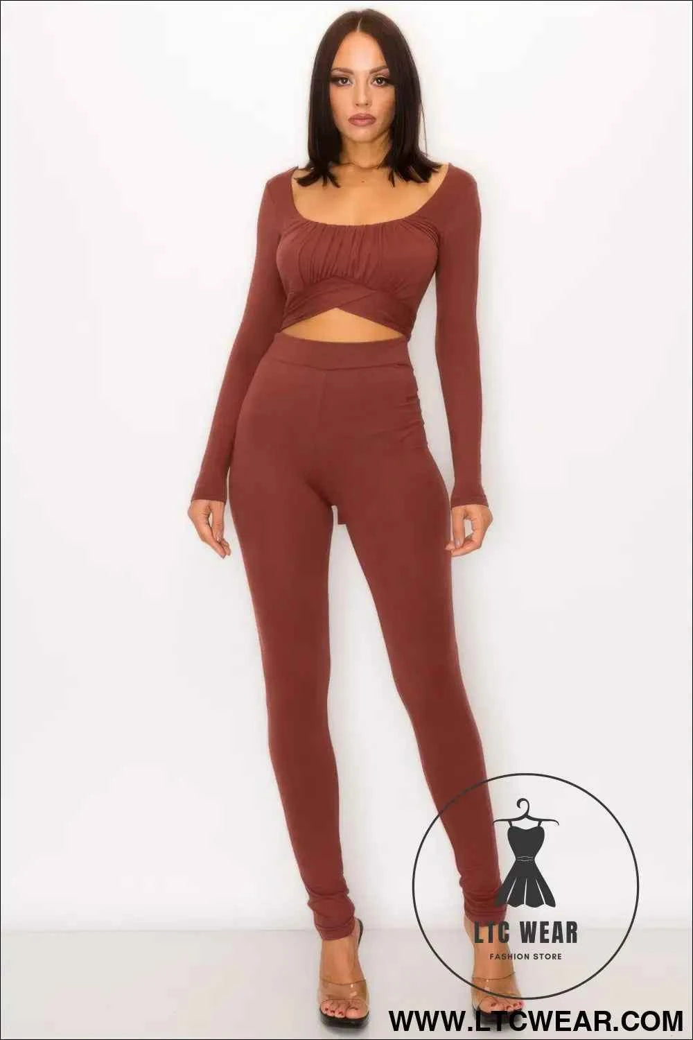 Front Shirring Back Tie Skinny Jumpsuit