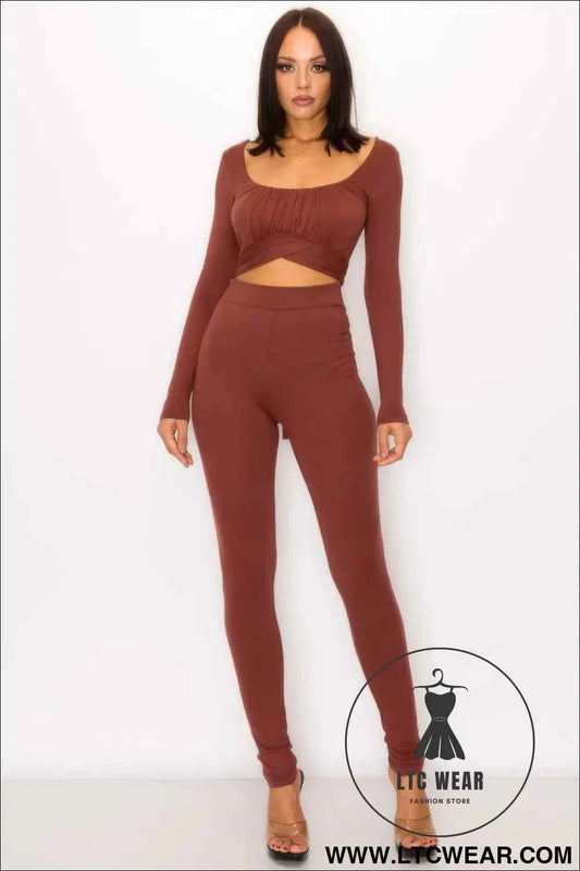 Front Shirring Back Tie Skinny Jumpsuit