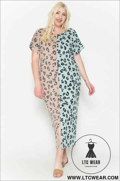 Front Slit Dolman Leopard Print Maxi Dress